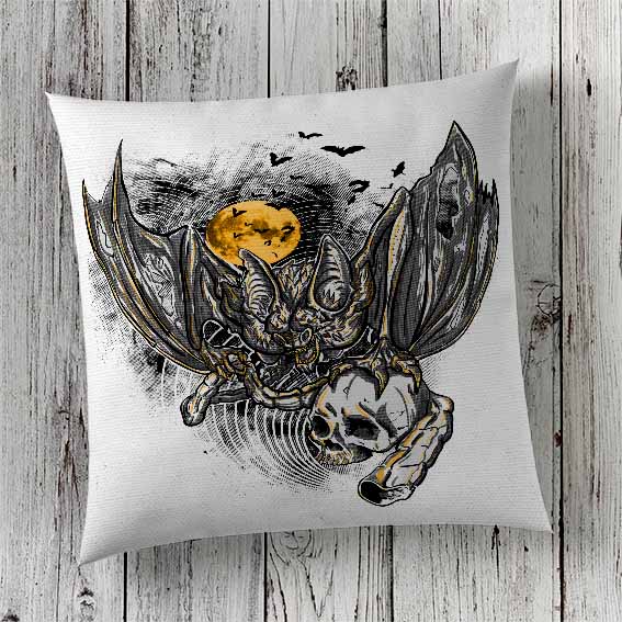 Cushion Cover Sublimation Print Bat and Skull